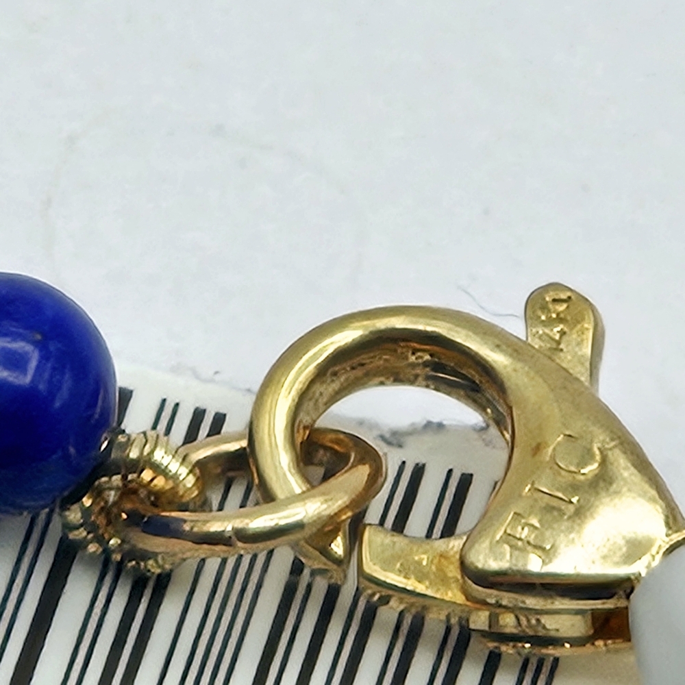 New 14k Gold Station Necklace & Blue Lapiz Stone Beads 18" - Picture 3 of 4